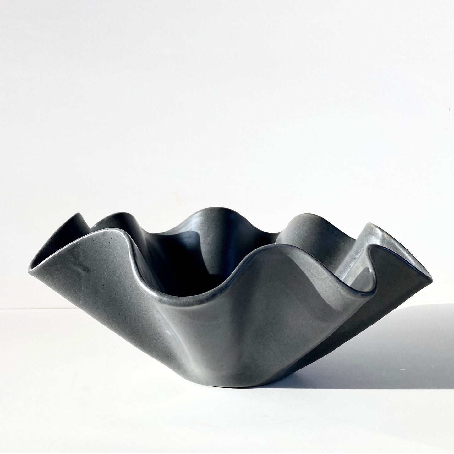 Ceramic Charcoal Grey Satin Wavy Bowl Medium