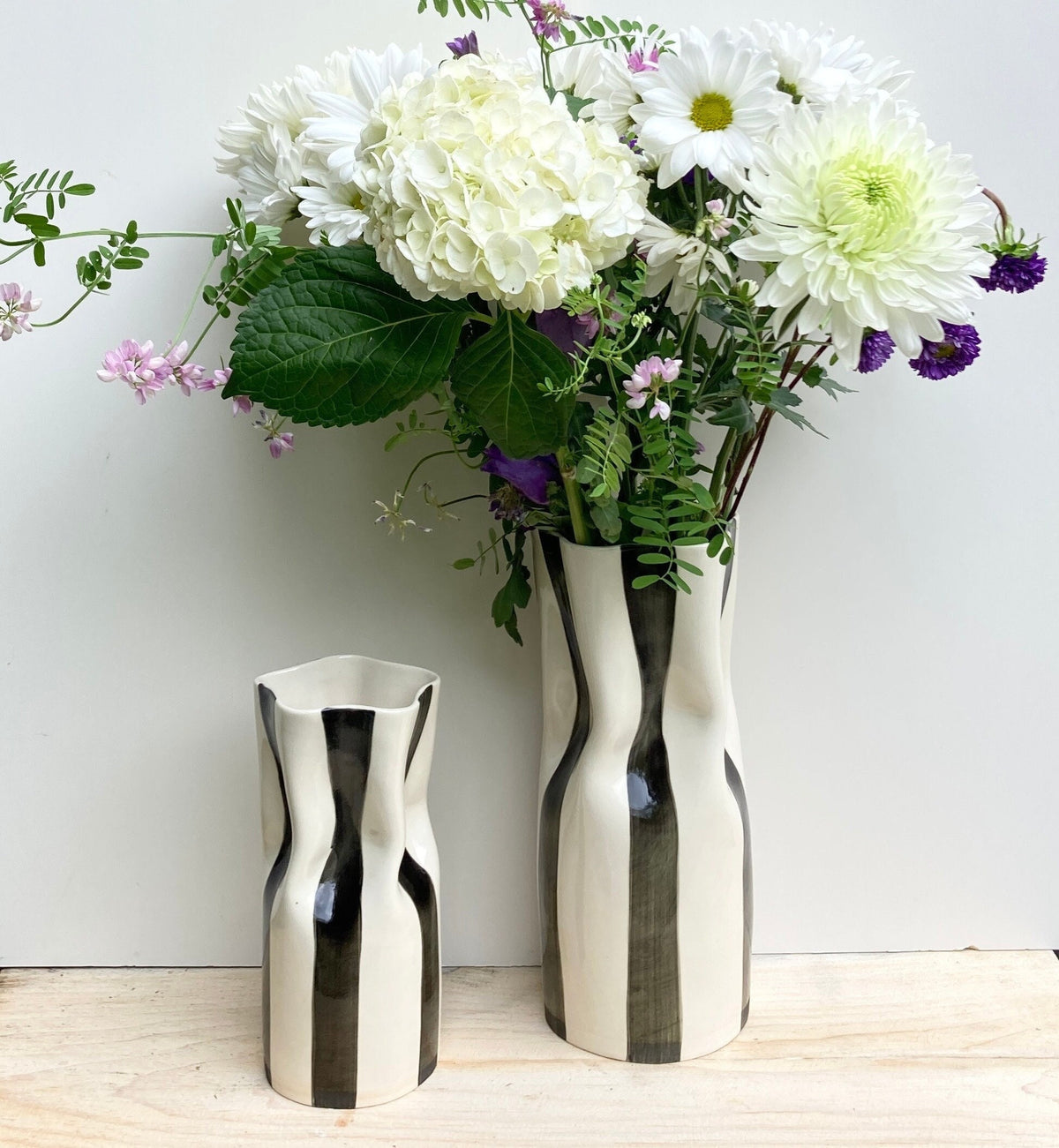 Handmade Ceramic Vase with Black Stripes