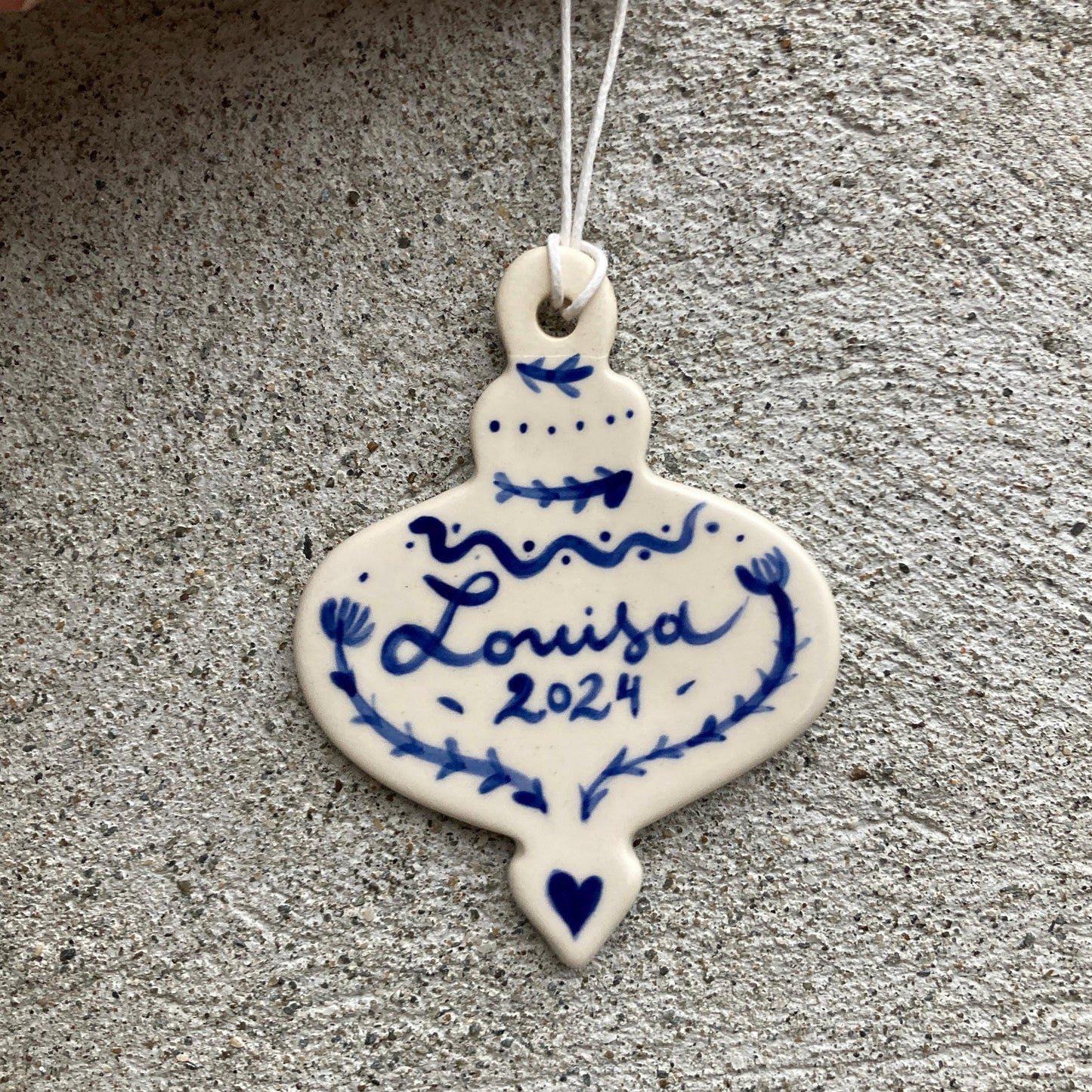 Personalized ornament blue scandinavian inspired hand painted ornament