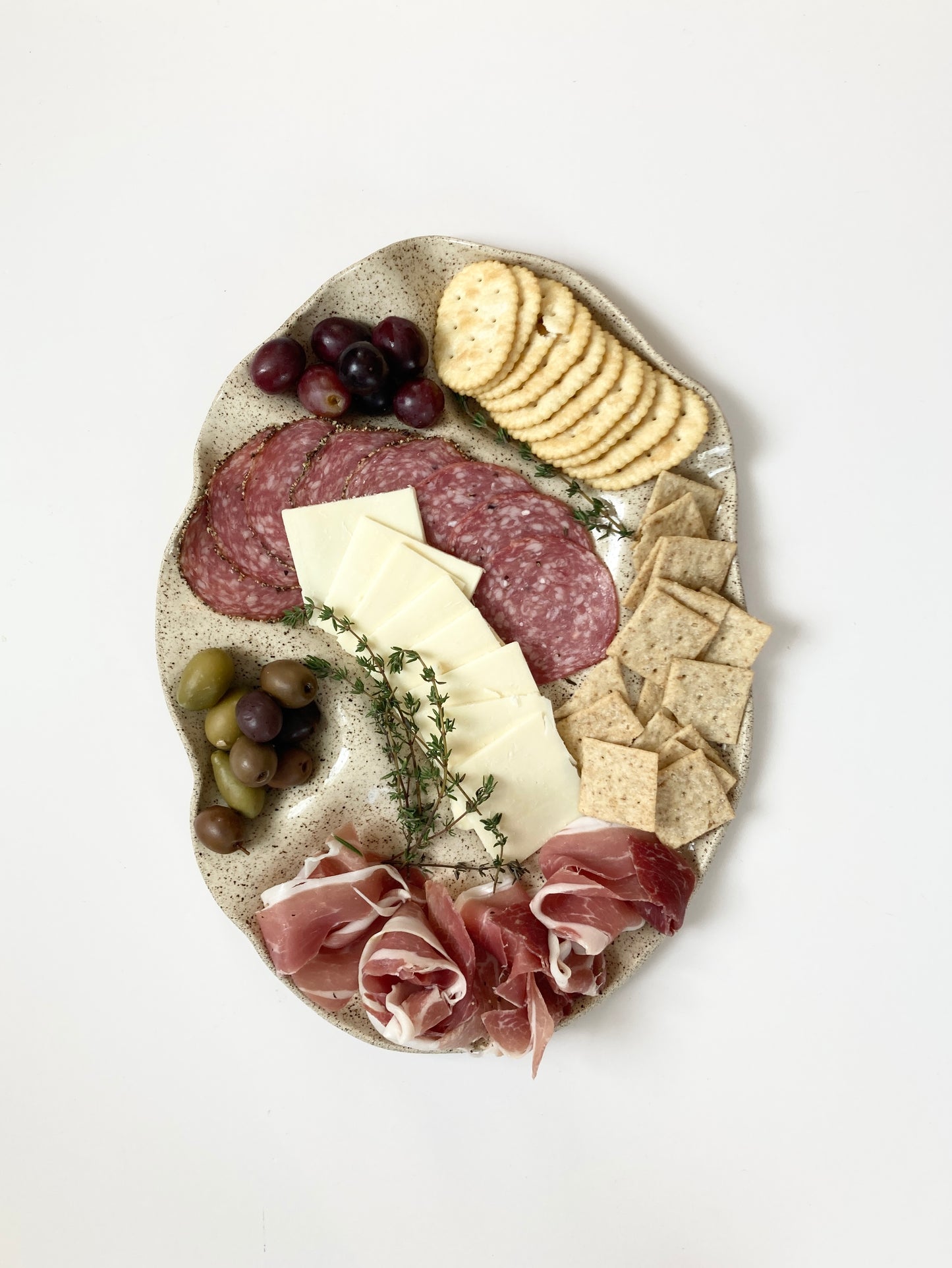 15" Large Handmade Ceramic Charcuterie Platter with Speckled Clay Plate