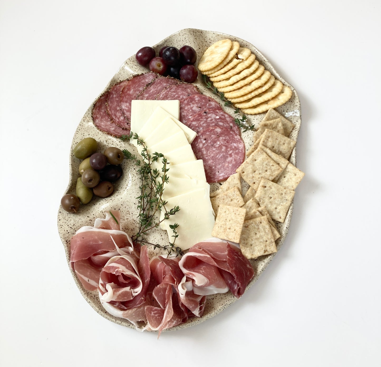 15" Large Handmade Ceramic Charcuterie Platter with Speckled Clay Plate