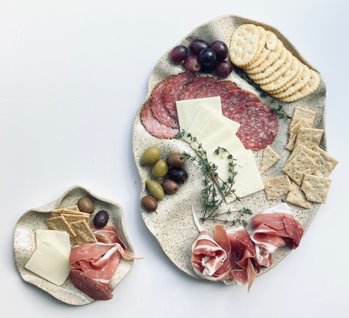 15" Large Handmade Ceramic Charcuterie Platter with Speckled Clay Plate