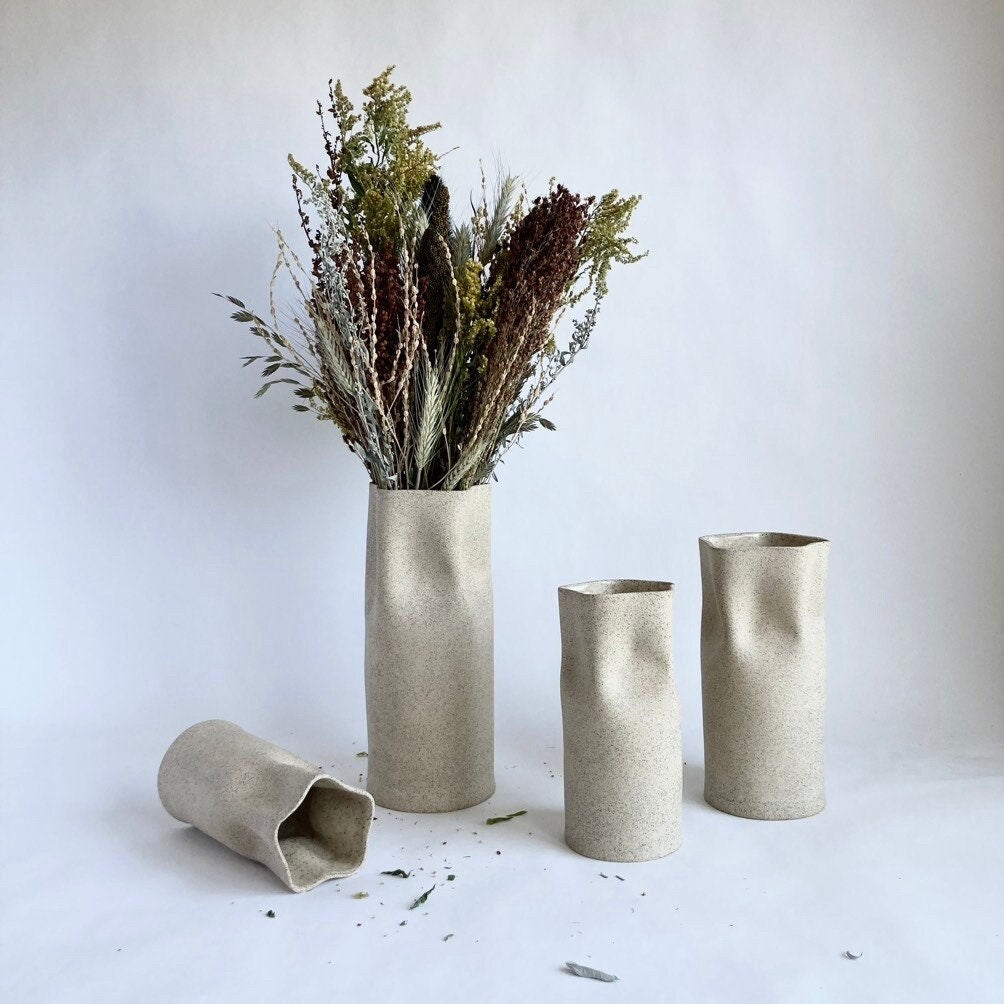 Ceramic vase in sandy speckled finish
