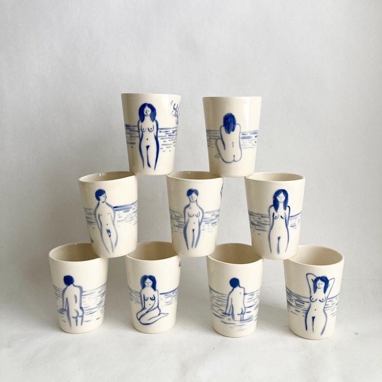Ceramic cup inspired by Matisse painted with naked ladies