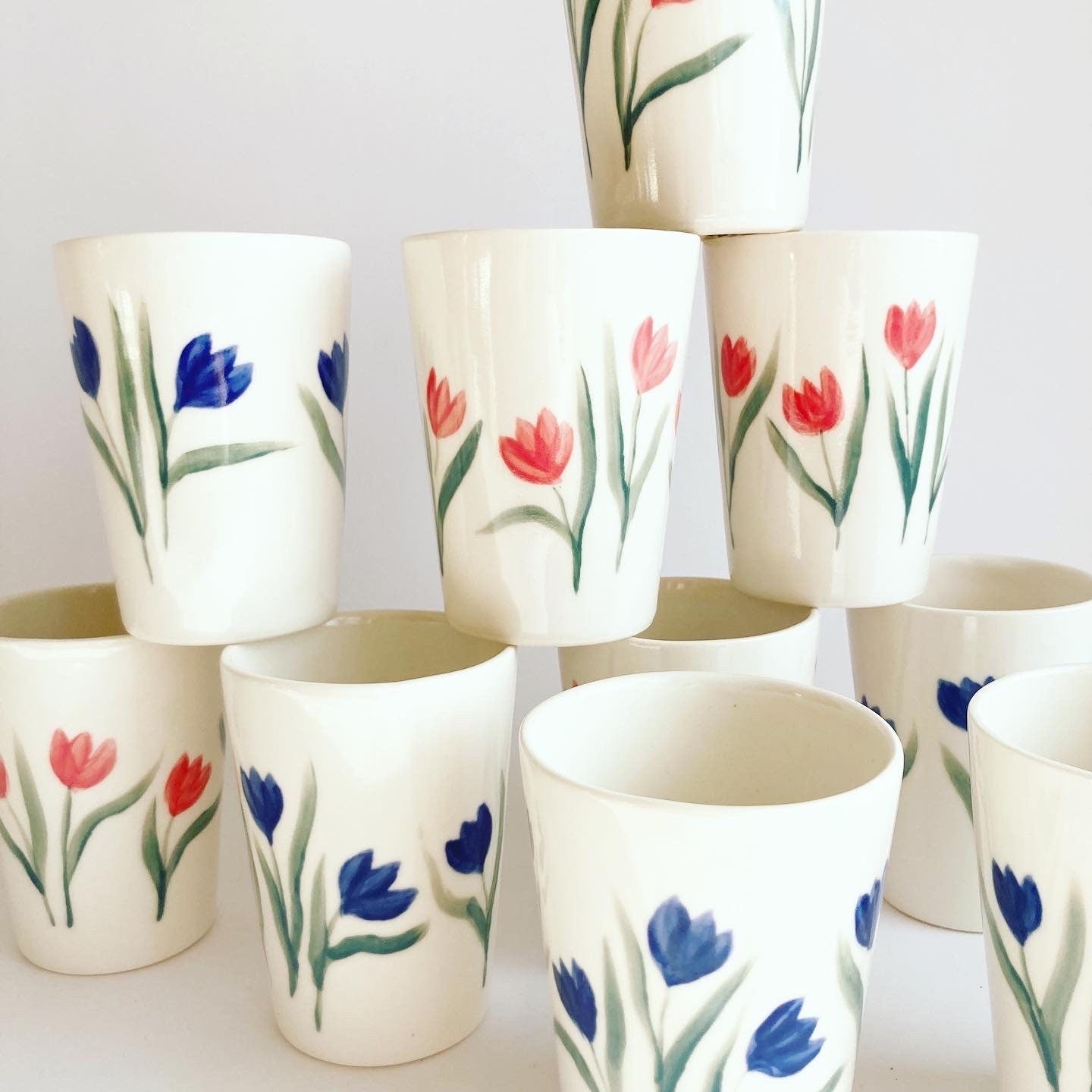 Red and Blue Ceramic Tulip Cup