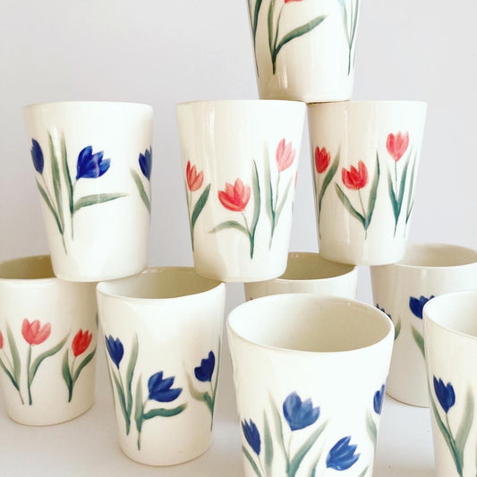 Red and Blue Ceramic Tulip Cup