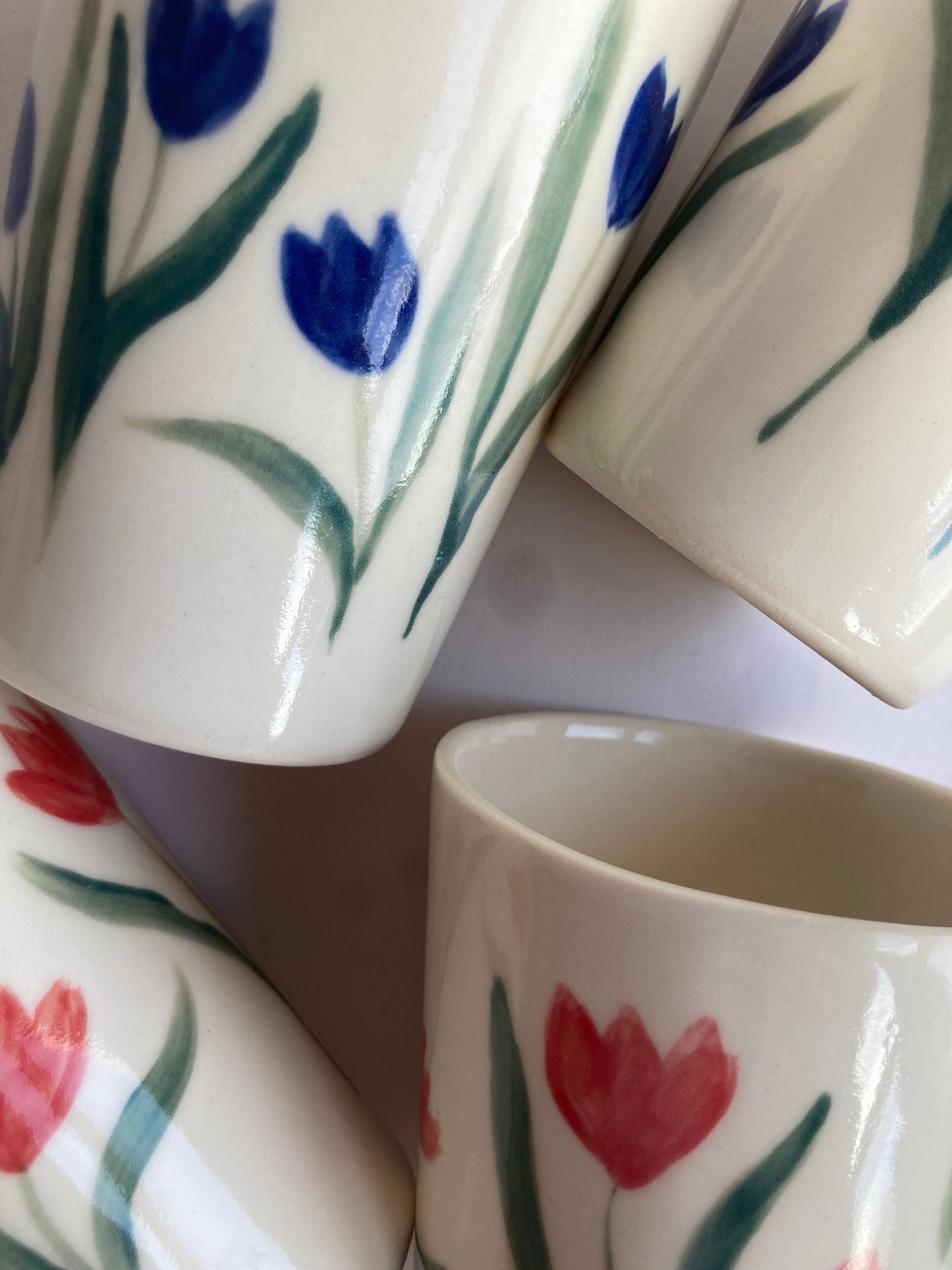 Red and Blue Ceramic Tulip Cup