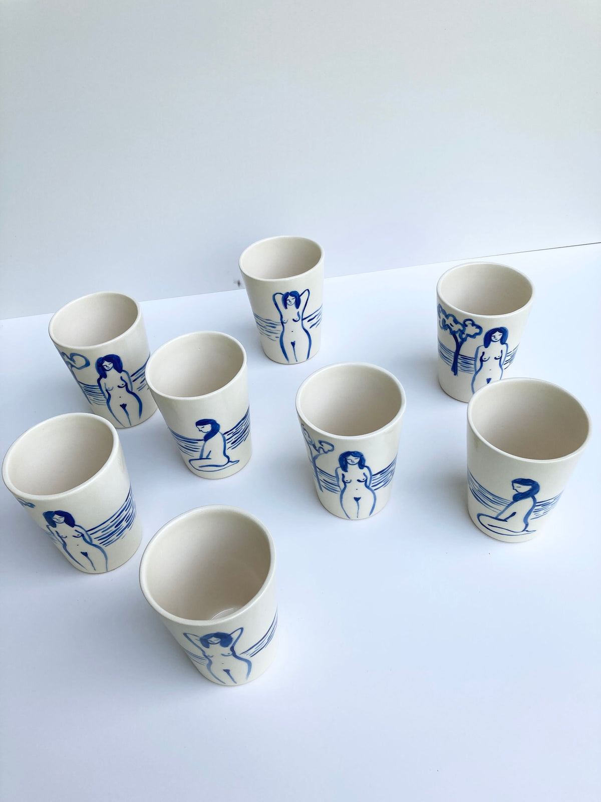 Ceramic cup inspired by Matisse painted with naked ladies