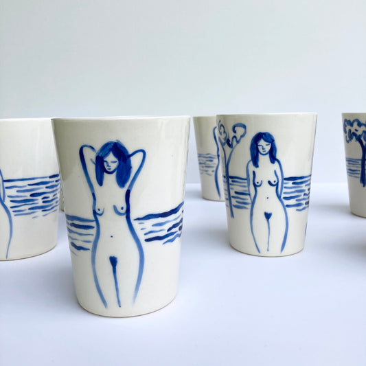 Ceramic cup inspired by Matisse painted with naked ladies