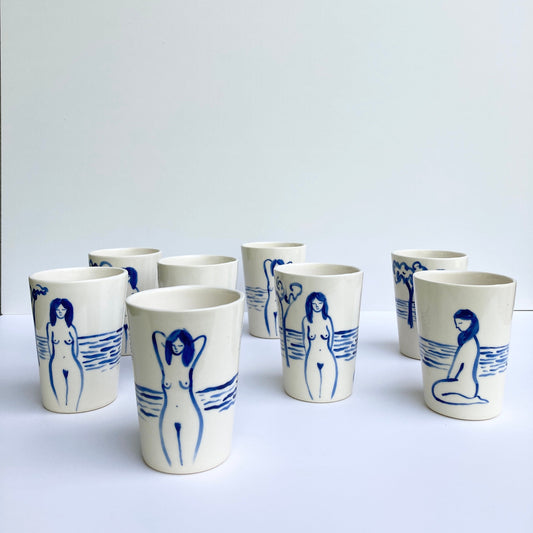 Ceramic cup inspired by Matisse painted with naked ladies