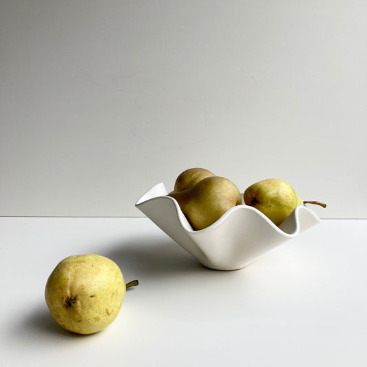 Ceramic Handkerchief Wavy Bowl in white glaze
