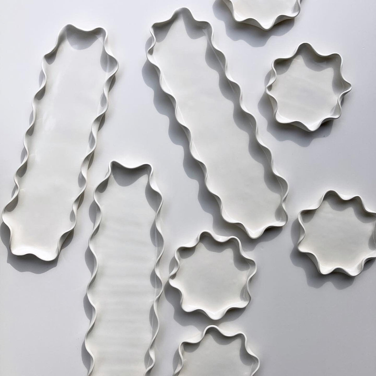 Wavy ceramic plate / trinket dish gloss white glaze