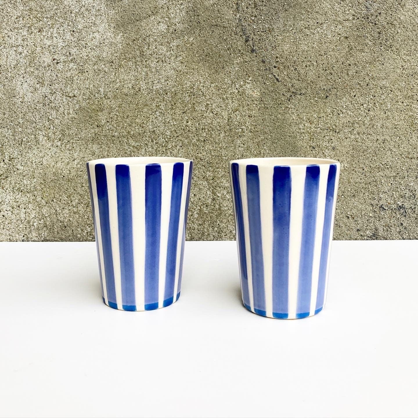 Pin stripes hand painted Ceramic cups /thin stripes/