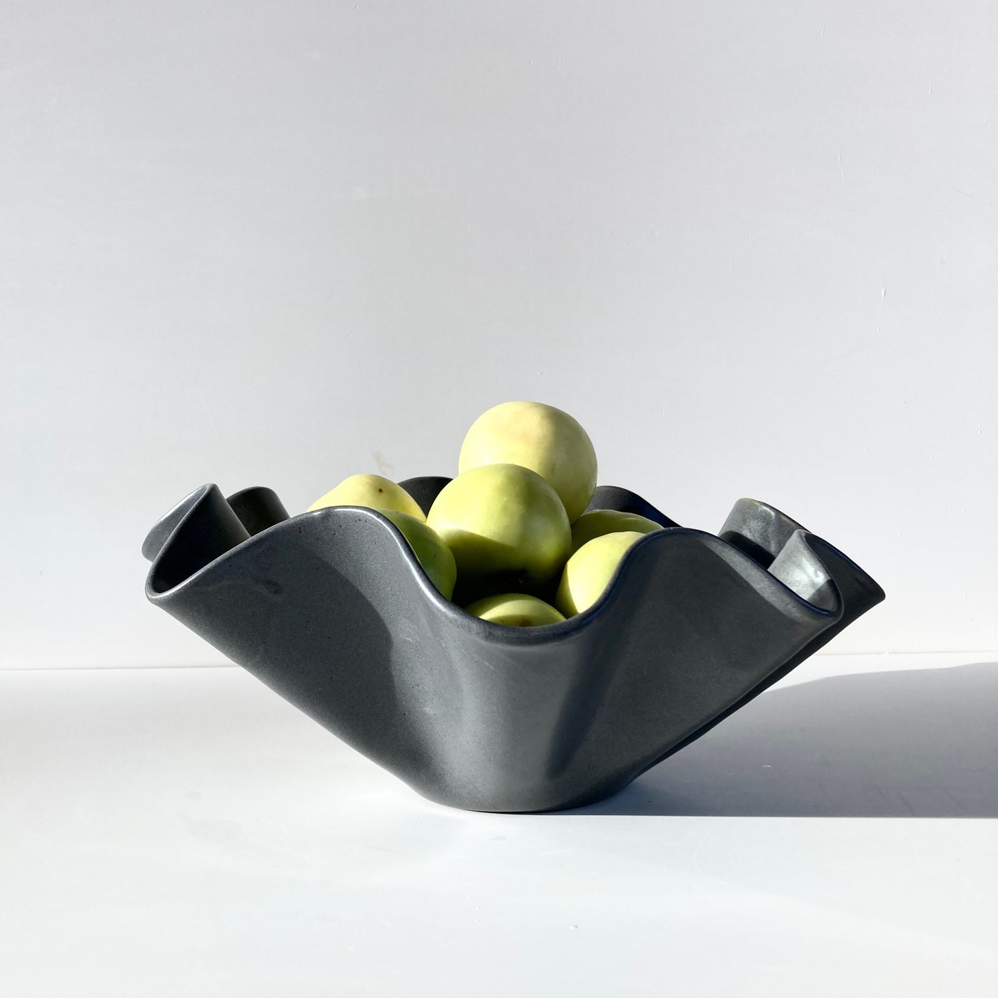 Ceramic Charcoal Grey Satin Wavy Bowl Medium