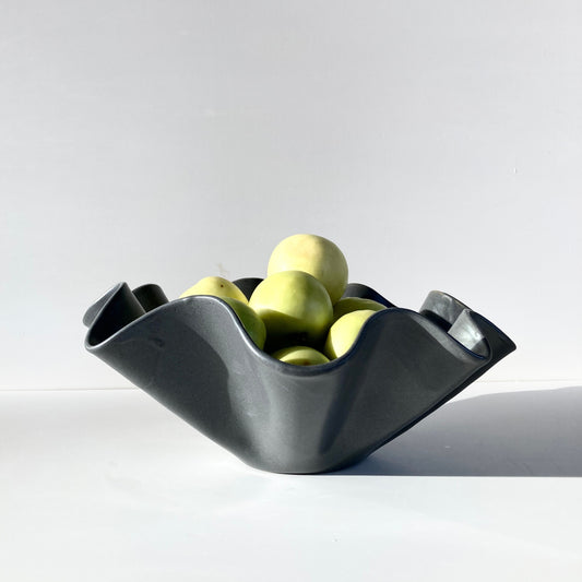 Ceramic Charcoal Grey Satin Wavy Bowl Medium