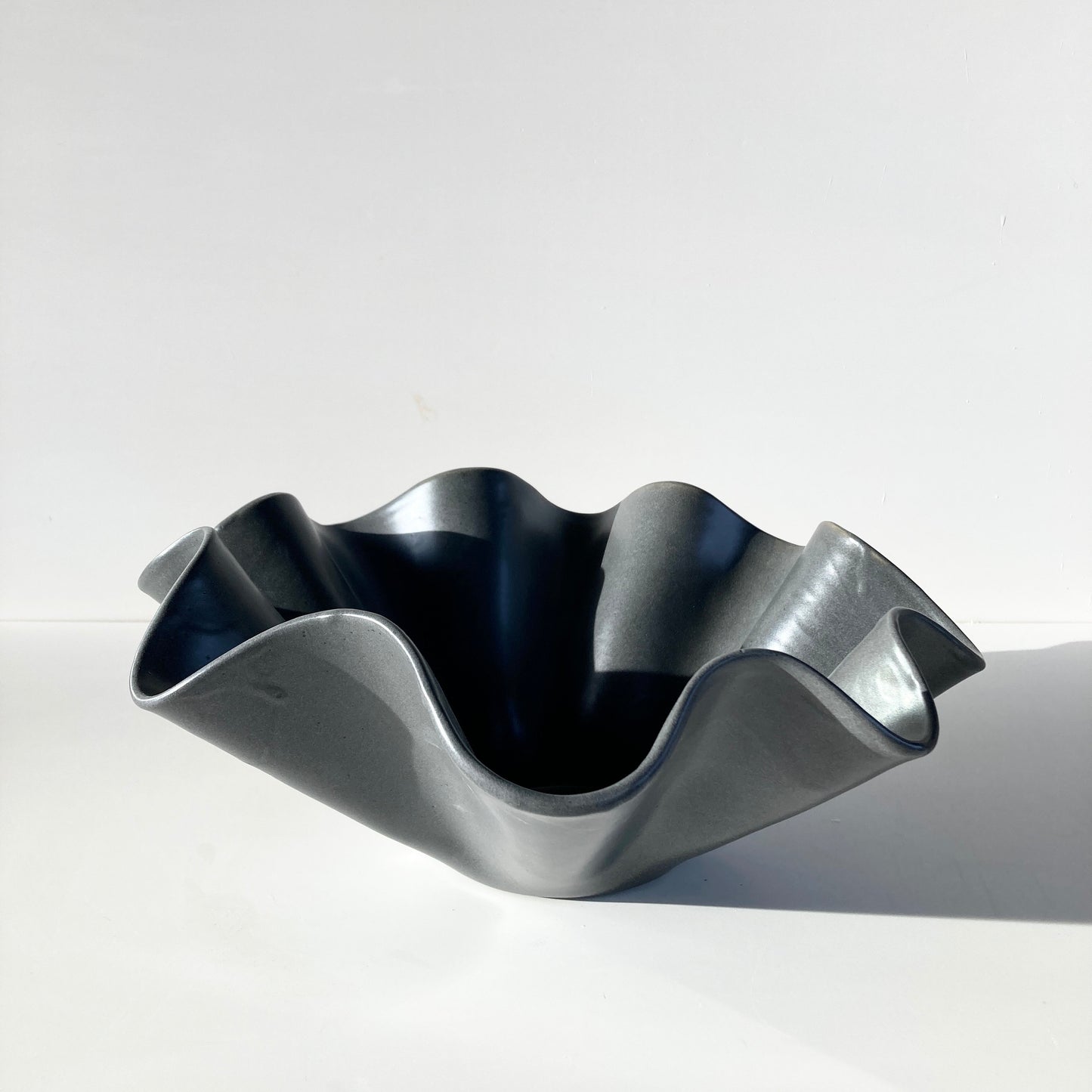 Ceramic Charcoal Grey Satin Wavy Bowl Medium