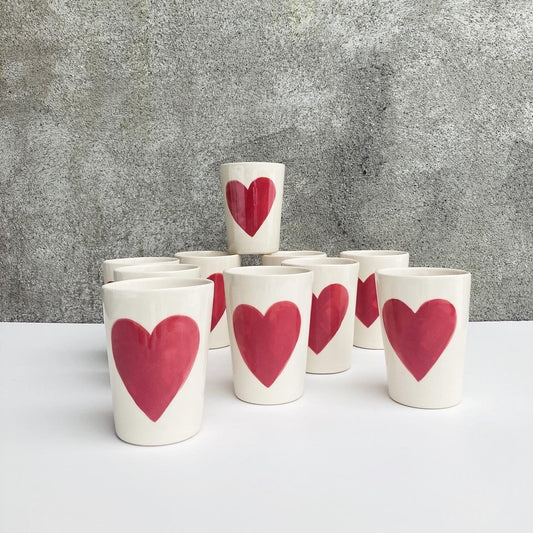 Ceramic HEART cup / Valentine’s Gift for her / large red heart ceramic - ready to ship