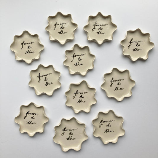 Personalized painted wavy plate, off white neutral cream wavy trinket dish
