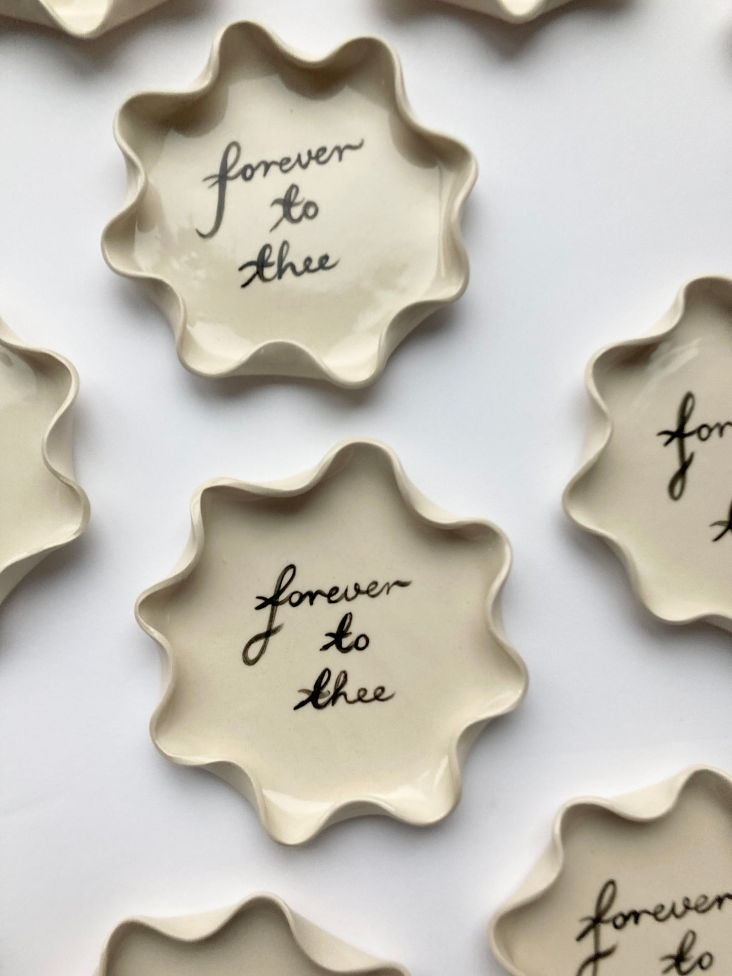 Personalized painted wavy plate, off white neutral cream wavy trinket dish