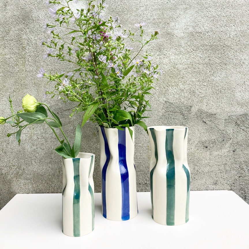 Ceramic Vase with Green Stripes