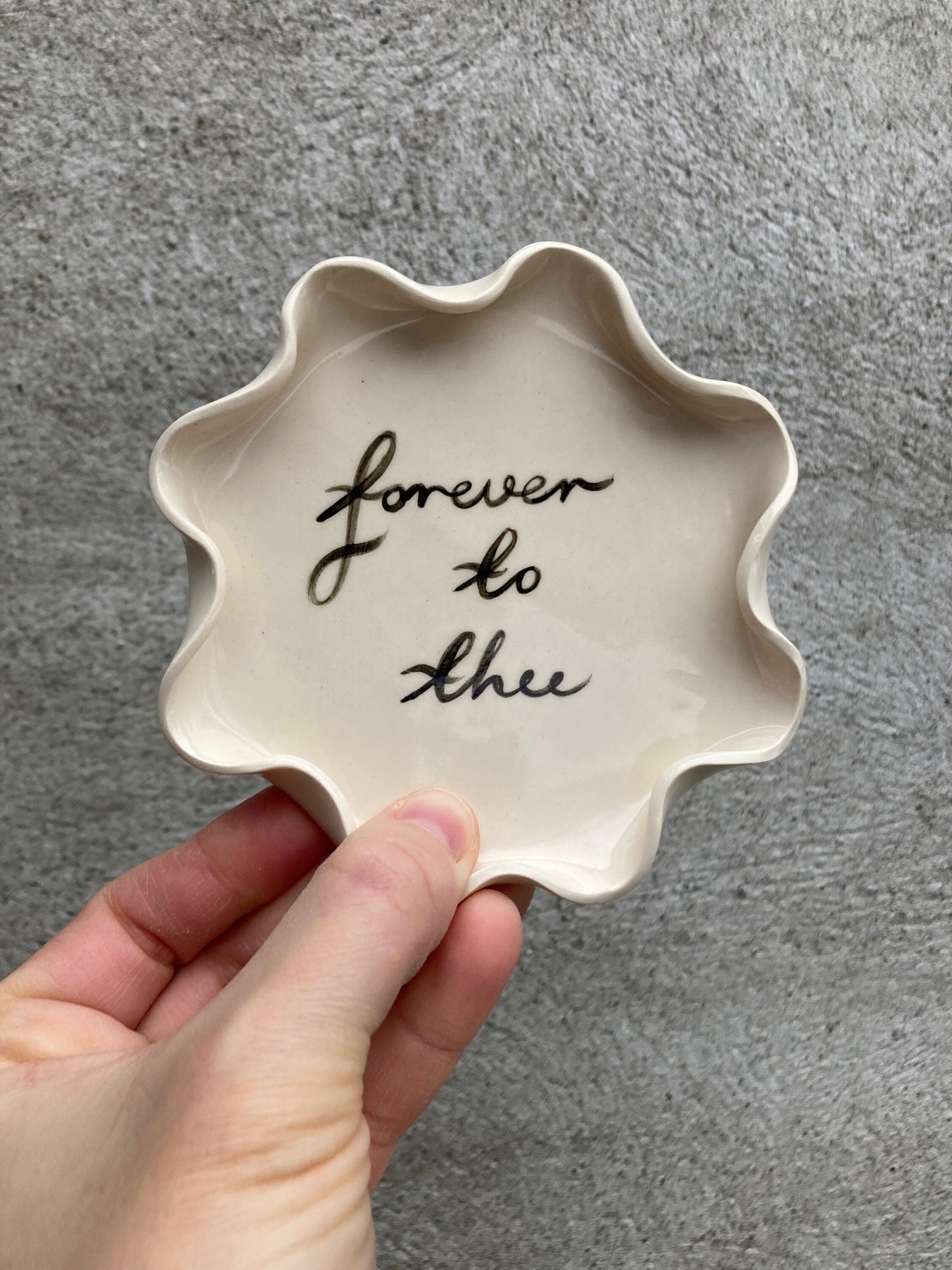 Personalized painted wavy plate, off white neutral cream wavy trinket dish