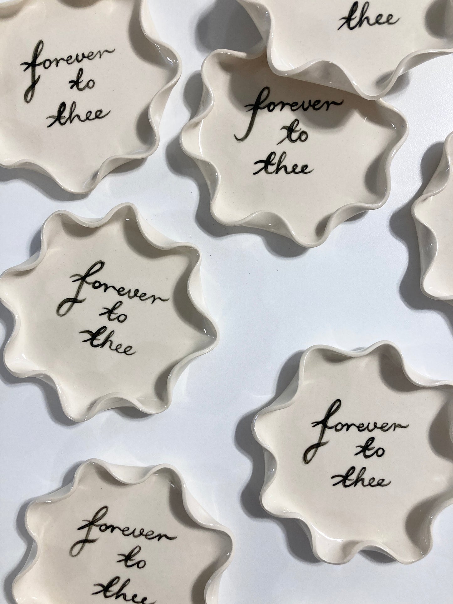 Personalized painted wavy plate, off white neutral cream wavy trinket dish