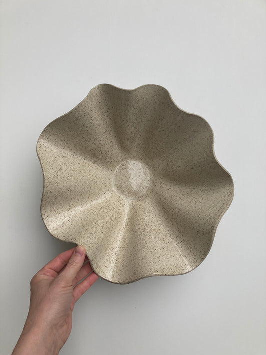Handmade Ceramic Handkerchief Wavy Bowl speckled light sandy brown large