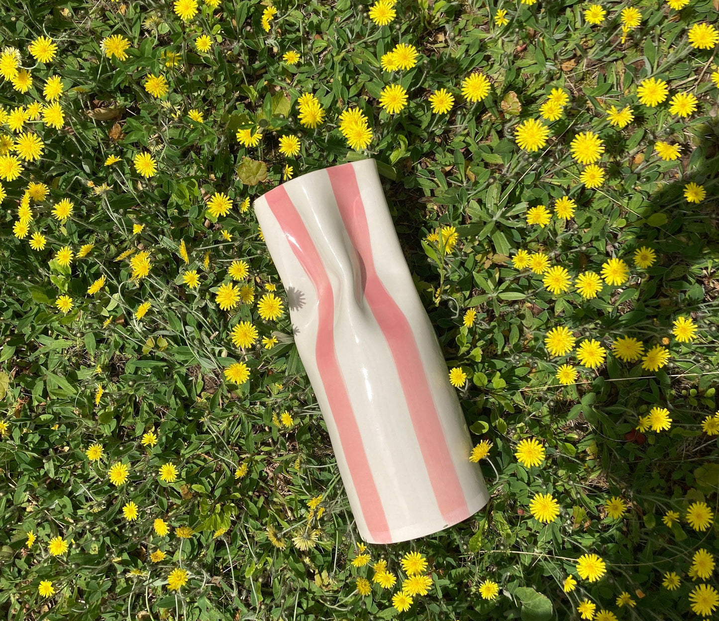 Ceramic Vase with Pink Stripes