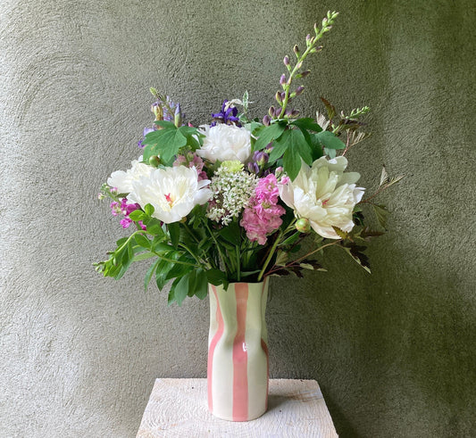 Ceramic Vase with Pink Stripes