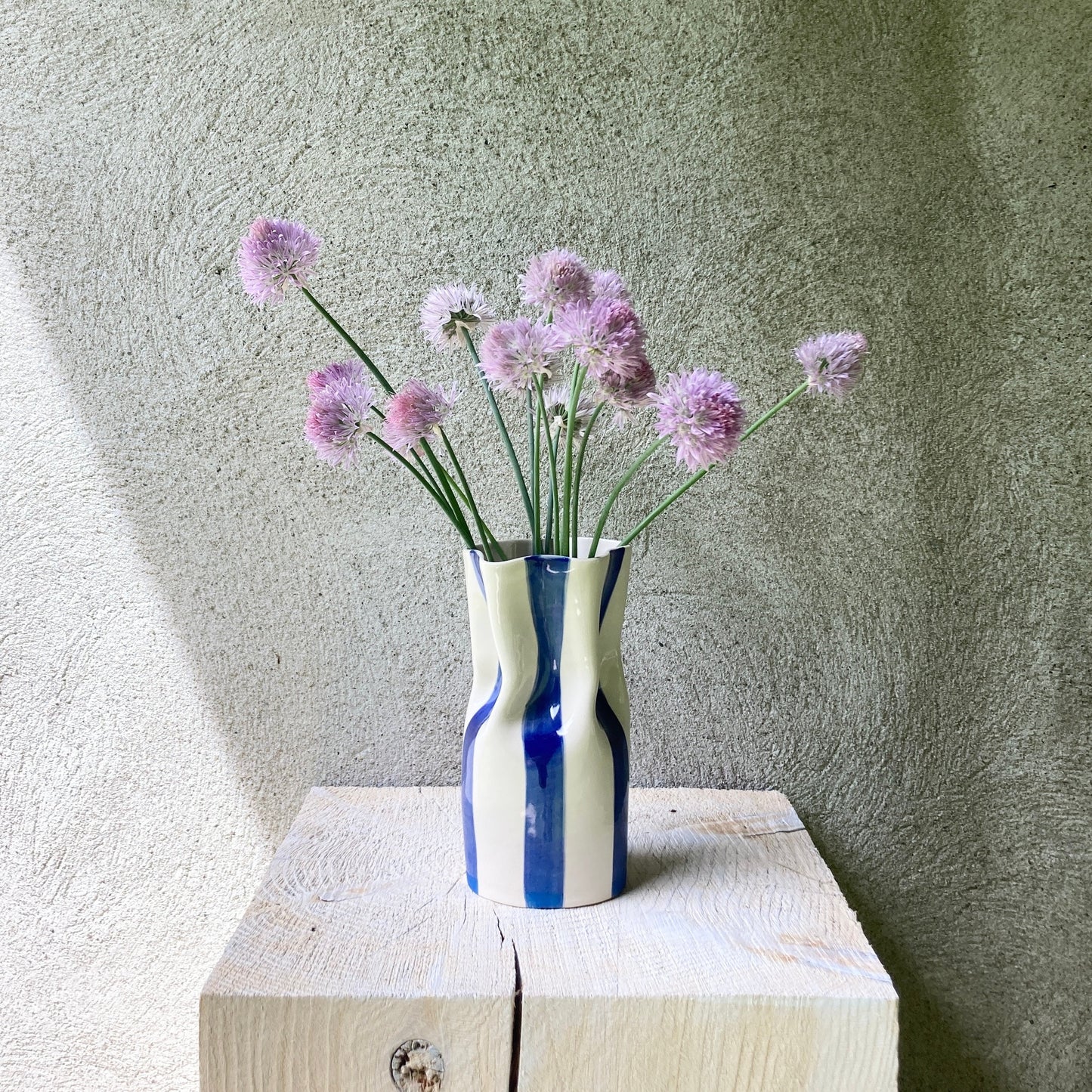 Ceramic Vase with Blue Stripes