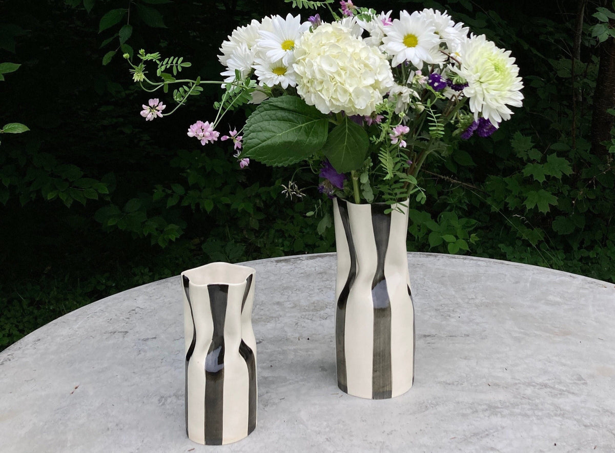 Handmade Ceramic Vase with Black Stripes