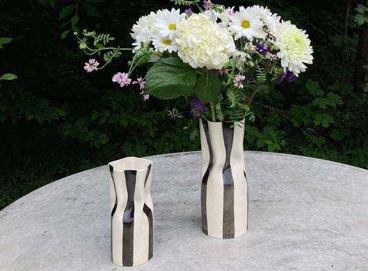 Handmade Ceramic Vase with Black Stripes