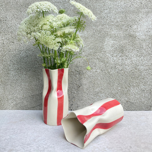 Ceramic Vase with Red Stripes
