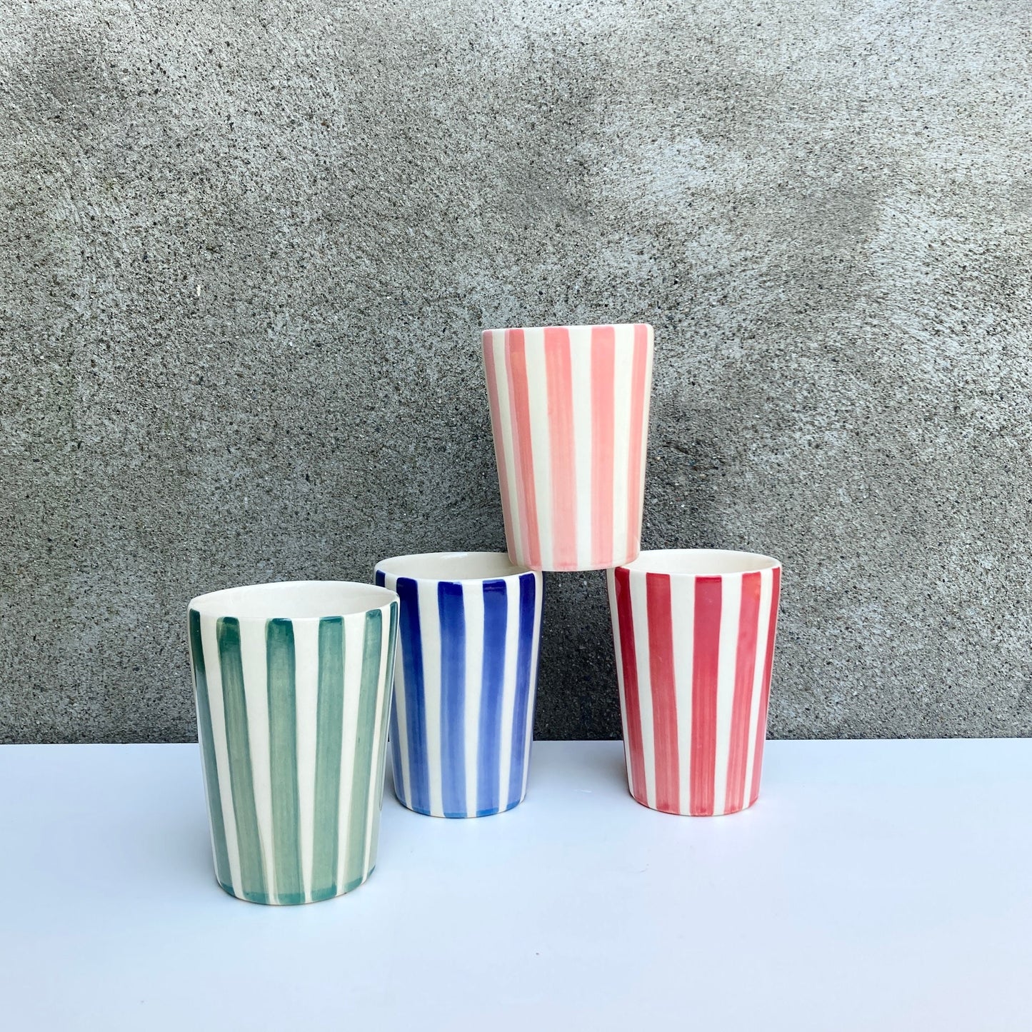 Pin stripes hand painted Ceramic cups /thin stripes/