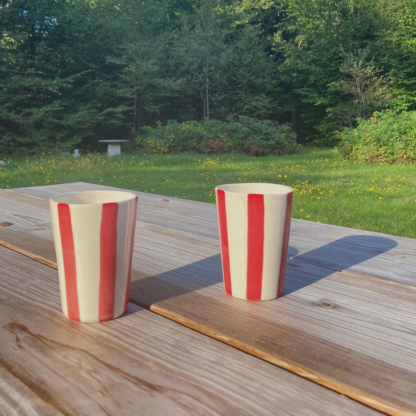 Hand painted Ceramic Red Striped Cup