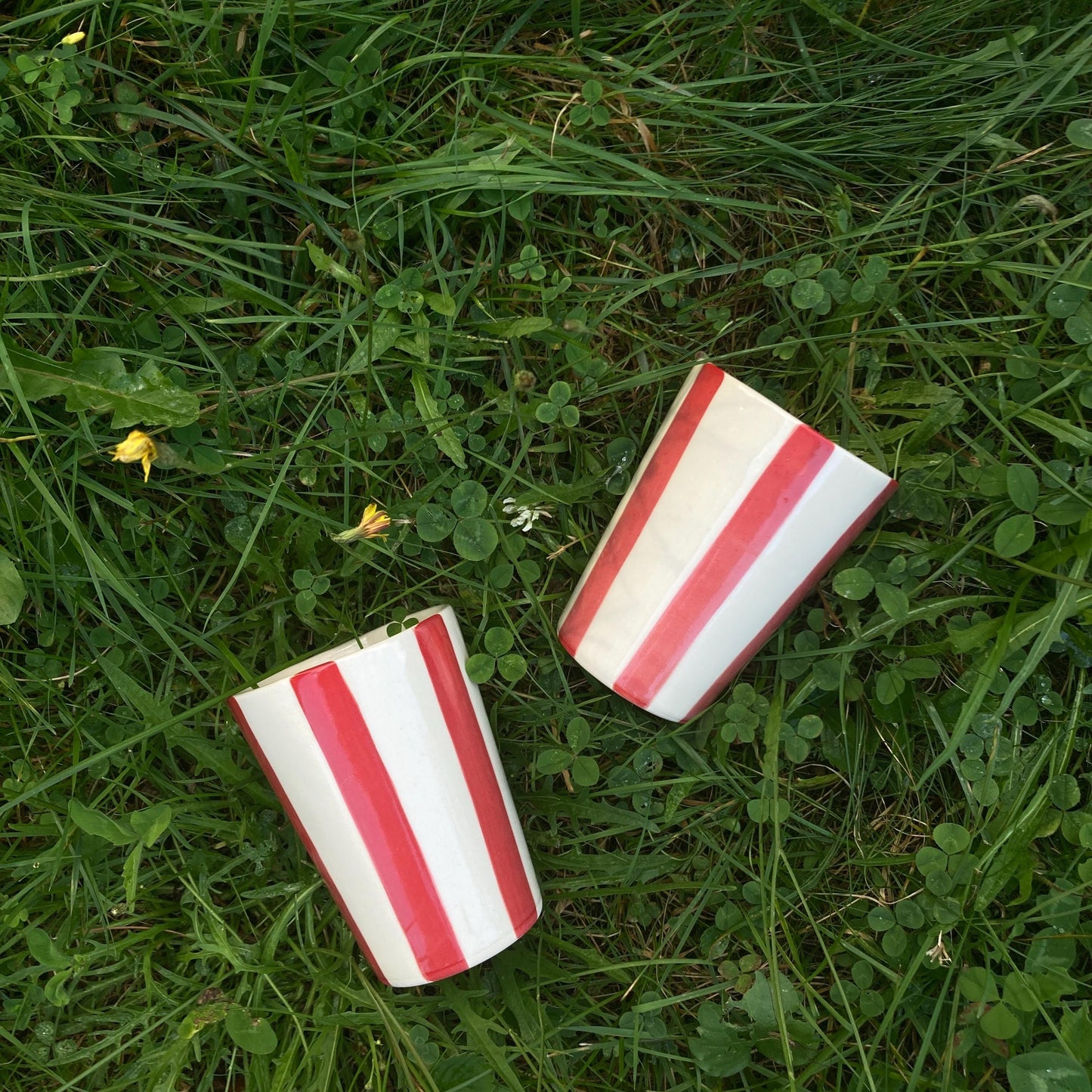 Hand painted Ceramic Red Striped Cup