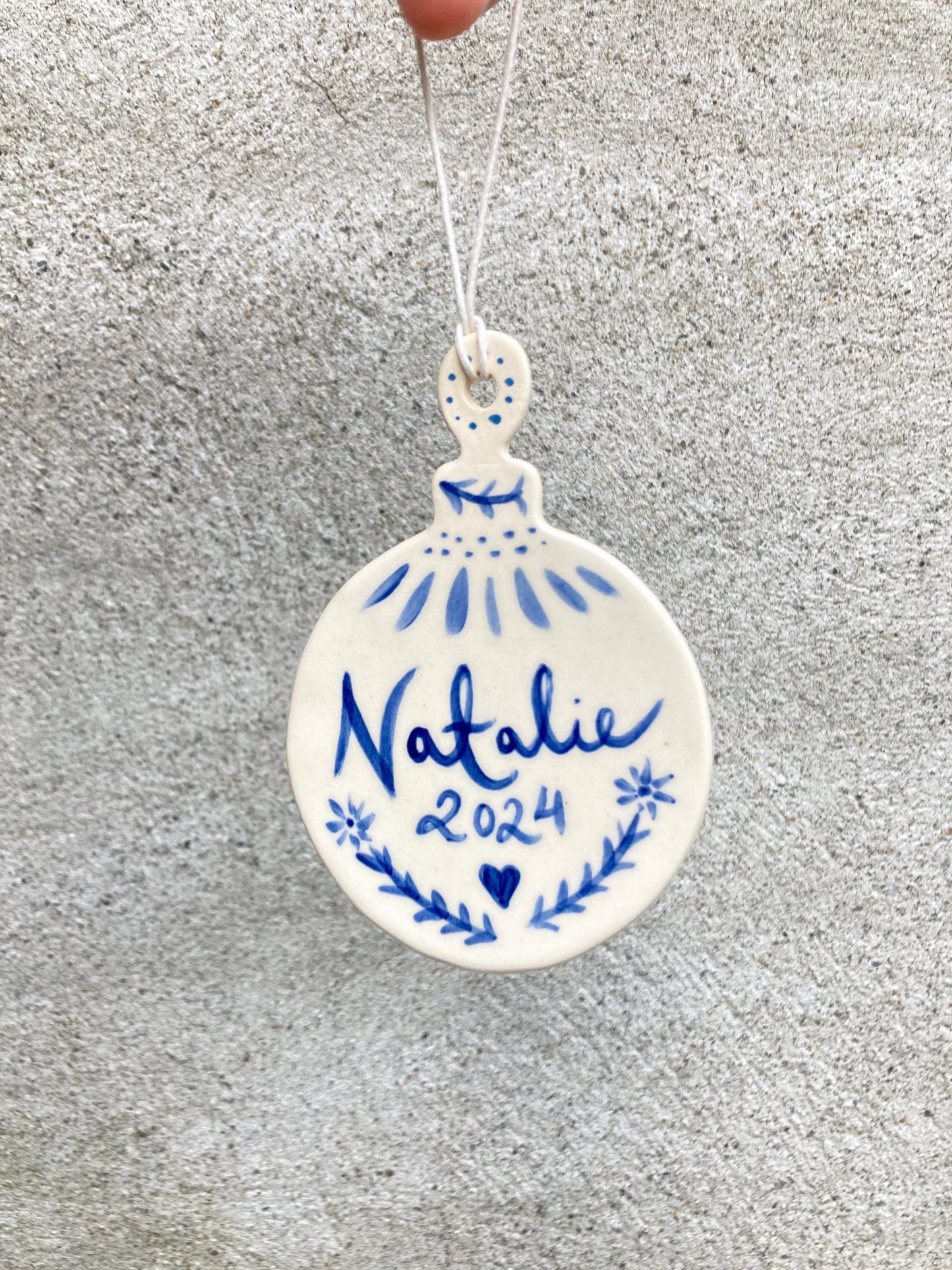 Personalized ornament blue scandinavian inspired hand painted ornament