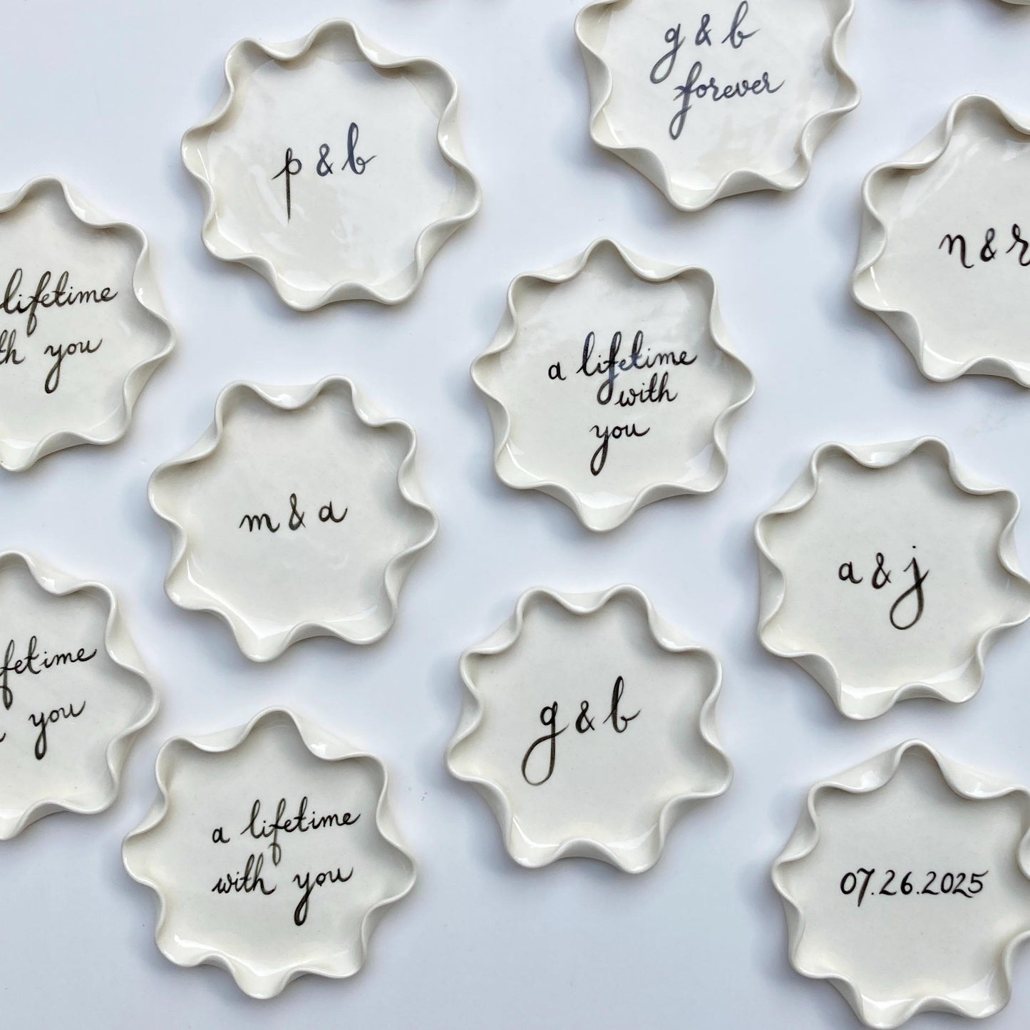 Personalized painted wavy plate, off white neutral cream wavy trinket dish