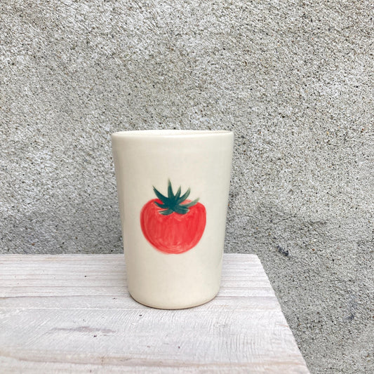 Handpainted ceramic cup with tomatoes