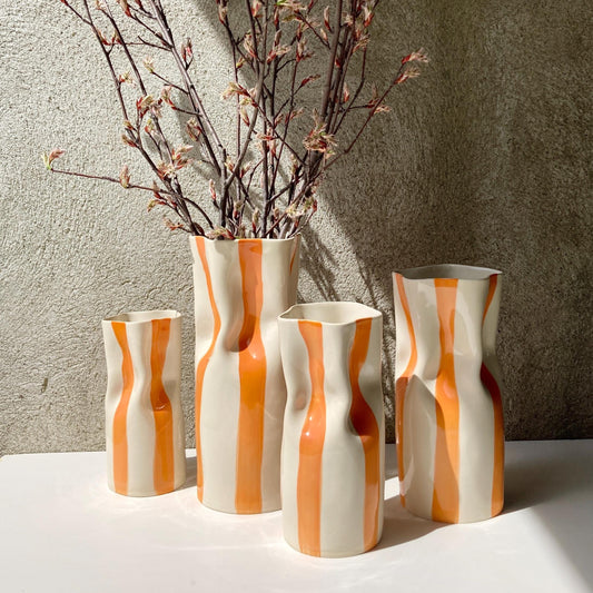Handmade Ceramic Vase with Orange Stripes