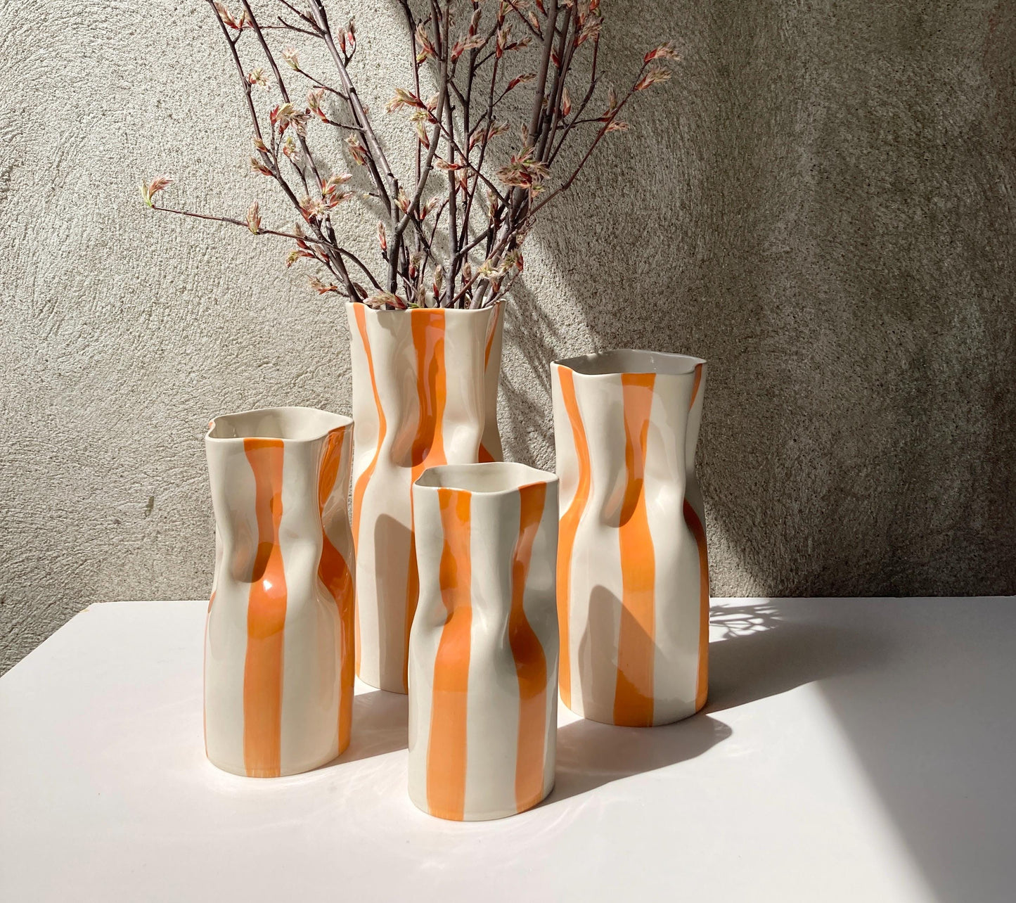 Handmade Ceramic Vase with Orange Stripes