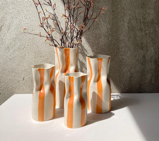 Handmade Ceramic Vase with Orange Stripes