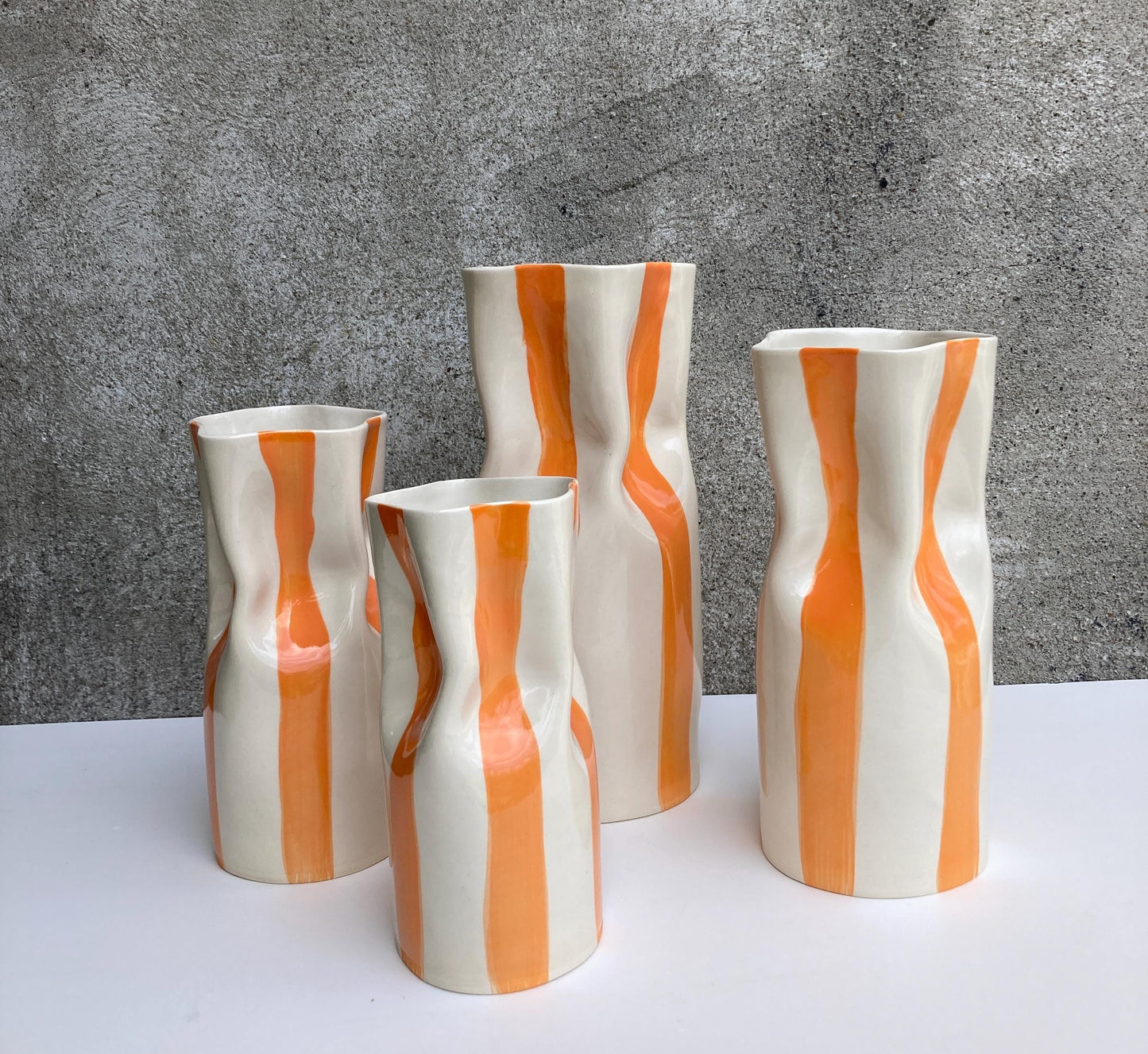 Handmade Ceramic Vase with Orange Stripes
