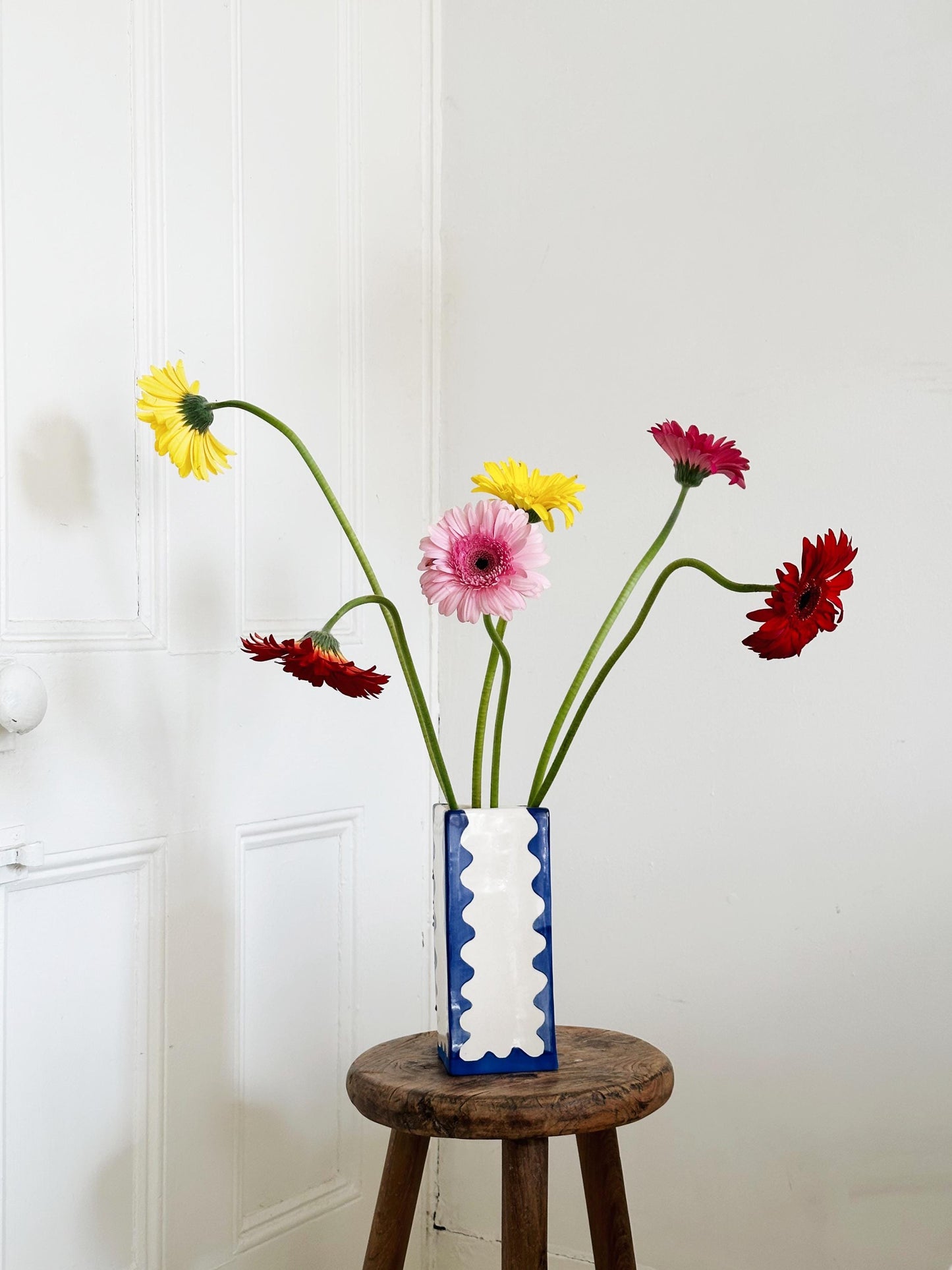 Ready to Ship Square Ceramic vase with wavy scallop pattern