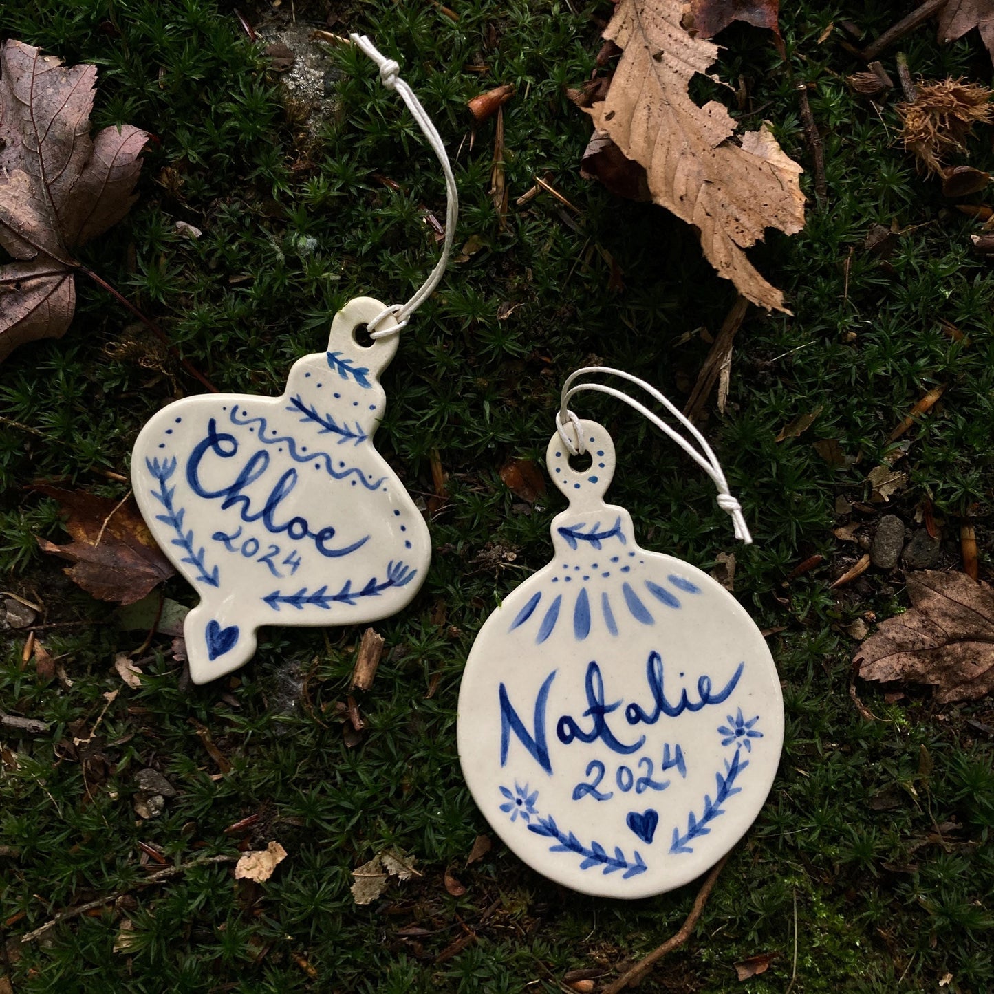 Personalized ornament blue scandinavian inspired hand painted ornament
