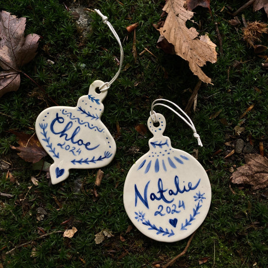 Personalized ornament blue scandinavian inspired hand painted ornament