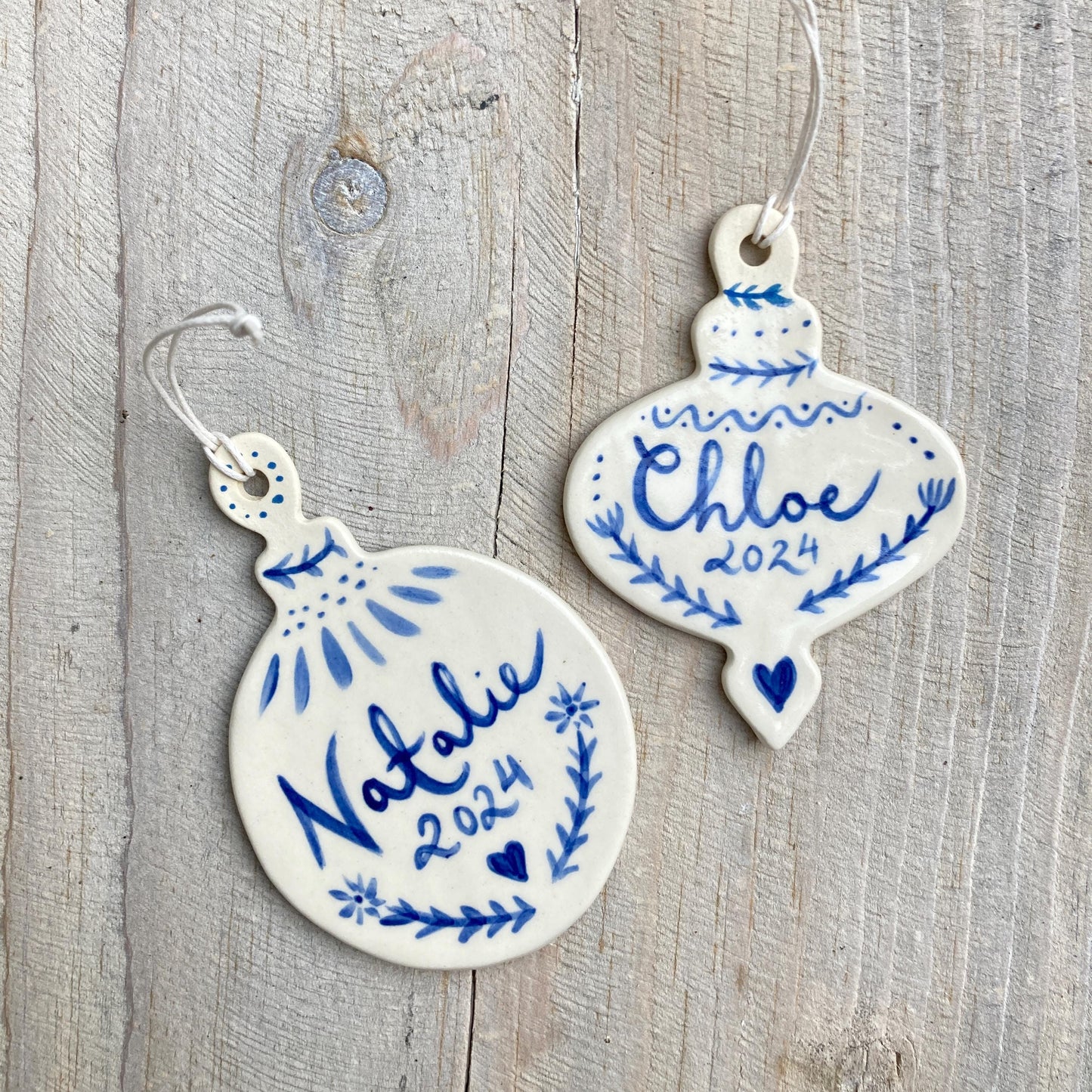 Personalized ornament blue scandinavian inspired hand painted ornament