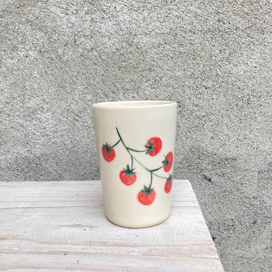 Handpainted ceramic cup with tomatoes