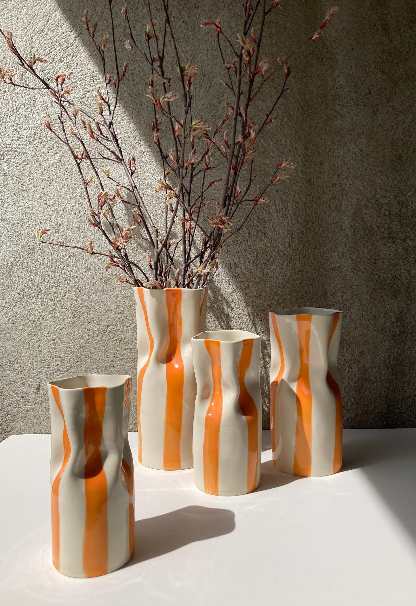 Handmade Ceramic Vase with Orange Stripes
