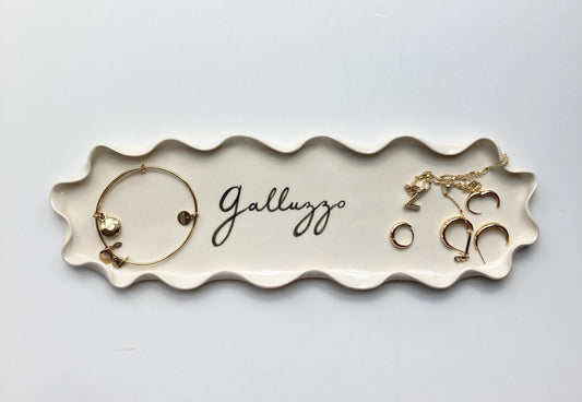 Personalized painted wavy plate long, off white neutral cream wavy trinket dish